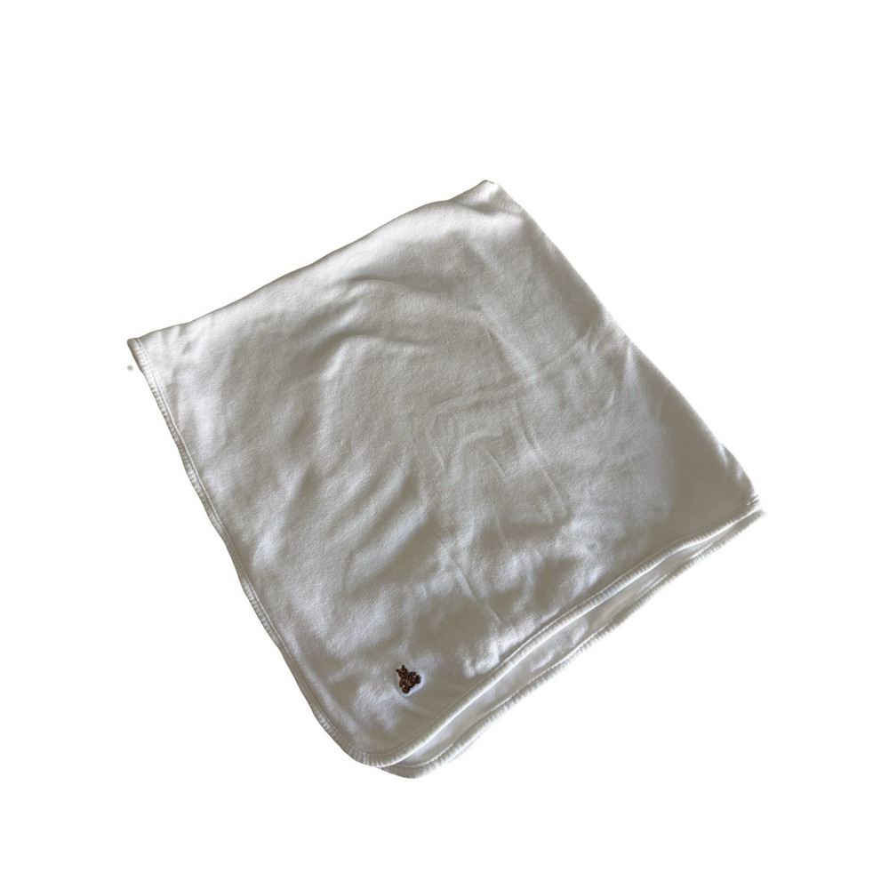 Baby Gap Infant Blanket White Embroidered Teddy Bear White 2009‎ 31"x30"